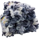 5 x 100 gram örgü yünü Alize Puffy Color, 500 gram parmak örgüsü - yün çok renkli süper hacimli, ilmik yün, iğnesiz örgü (gri beyaz 5925)