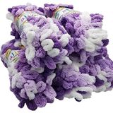 5 x 100 gram örgü yünü Alize Puffy Color, 500 gram parmak örgüsü - yün çok renkli süper hacimli, ilmik yün, iğnesiz örgü (leylak beyazı 5923)