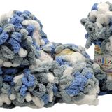 5 x 100 gram örgü yünü Alize Puffy Color, 500 gram parmak örgüsü - yün çok renkli süper hacimli, ilmik yün, iğnesiz örgü (mavi gri beyaz 6075)