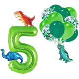 5 Yaş Dinazor Set Rakam Folyo, 3 Adet Mini Dinazor Ve 10 Lu Balon