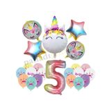 5 Yaş Gökkuşağı Konsepti Unicorn Temalı Doğum Günü Parti Kutlama Seti