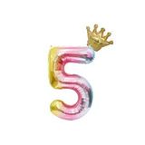 5 Yaş Gökkuşağı Rakam Ve Kral Tacı Folyo Balon Doğum Günü Parti Kutlama Seti