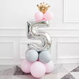 5 Yaş Gümüş Rakam Ve Kral Tacı Folyo Balon Doğum Günü