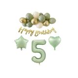 5 Yaş Happy Bırthday Yazılı Banner Su Yeşili Renk Rakam Kalp Yıldız Folyo ve Latex Balon Seti