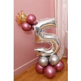 5 Yaş Krom Pembe-Gümüş Renkler Altın Taçlı Balon Seti