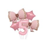 5 Yaş Pembe Renkli Retro Pembe Fiyonklu Balonlu Doğum Günü Parti Seti Süsü