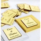 50 Ad. 3*3 cm Kare Isimlik Gold Pleksi Yapışkanlı Söz Nişan Isteme