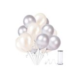 50 Adet 12 inç Metalik Beyaz-Gümüş Balon + 5 mt Balon Zinciri