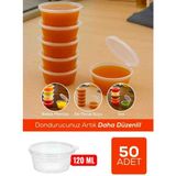 50 Adet 120 cc Kapaklı Sızdırmaz Sos Kabı, Saklama Kabı, Yağlık, Sosluk, Et Suyu Tavuk Suyu Bulyonluk, Derin Dondurucuya Girer - 120 ml