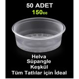 50 Adet 150CC Şeffaf Plastik Spangle Keşkül Sütlaç Helva Sup Tatlı Sağlıklı Muhallebi Kabı Kapaksız