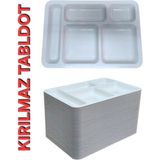 50 Adet 5 Gözlü Kırılmaz Plastik Tabldot Tabağı Beyaz Self Servis Tabildot Tabilot Tabak