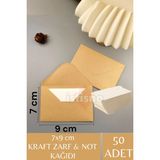 50 Adet 7X9CM Kahverengi Çaycuma Kraft Zarf ve Not Kağıdı Düğün Davetiye Lüks Tebrik Kartı Mektup