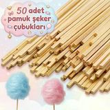 50 Adet Ahşap Pamuk Şeker Çubuğu Pamuk Şeker Servis Çubuğu 30Cm Uzunluk Pamuk Şeker Çubuk Cotton Candy