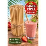 50 Adet Bambu Pipet 9mm x 20cm Kalın Smoothie Pipeti Doğal Çevre Dostu KLNT-KP-PPT-116_KL