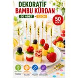 50 Adet Dekoratif Sarı Örgülü Bambu Kürdan 12 cm Parti Davet Kokteyl Meyve Sunum Kürdanı Seti Paket