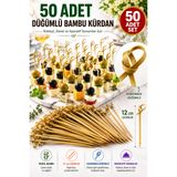 50 Adet Düğümlü Bambu Kürdan 12 cm Kokteyl Parti Davet Aperatif Sunum Kürdanı 50'li Set Paket