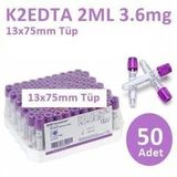50 Adet Kan Alma Tüpü, Mor Kapak, K2E K2EDTA 2ml 3.6mg 13x75mm, Bd Vacutainer
