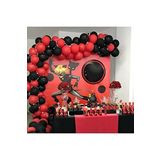 50 Adet Kırmızı-Siyah Karakedi Balon konsepti ve 5 mt balon Zinciri