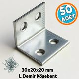 (50 Adet) L Demiri 30X20x20 Mm Metal Gönye Raf Köşe Sabitleme Mobilya Bağlantı Destek Parçası Köşebent