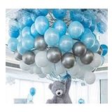 50 Adet Mavi, Beyaz, Gümüş Balon ve 5Mt Balon Zinciri
