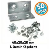 (50 Adet) Metal L Köşebent 40X20x20 Mm Vida Setli Mobilya Dolap Raf Bağlantı Sabitleme Aparatı