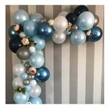50 adet Metalik Balon Mavi Beyaz Gümüş Balon Konsepti (KROM MAVİ) Set 5 Mt Balon Zincir Aparatı-