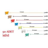 50 Adet Mini Oto Bıçak Sigorta, Yassı Sigorta (mikro, micro)