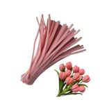 50 Adet Pastel Pembe Şönil, Çiçek Yapımına Uygun Tüylü Tel, 30 Cm 6mm