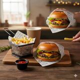 50 Adet Retro Gazete Desenli Ambalaj Kağıdı - 35X25 Cm Yağ Geçirmez Sandviç Ve Burger Kağıdı - Gıda İle Temasa Uygun Kraft Fırıncı Kağ�