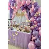 50 Adet Şeffaf Pullu Lila Pembe Balon Zincir Seti Dogum Günü Balonu