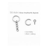 50 Adet Silver Anahtarlık Halkası Seti 2,4 cm Zincirli Vida Uçlu Aparat