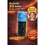 50 Adet Siyah Lastik Toka Seti Kutu Içinde Siyah Renkli Saç Lastiği Çocuk ve Kadın Saç Tokası