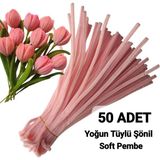 50 Adet Soft Pembe Şönil, Eğitici Şönil Seti, Yoğun Tüylü Tel, 30 cm
