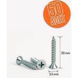 50 Adet Sunta Vidası 3.5X20 mm Sivri Uçlu Ahşap Tahta Ağaç Mobilya Ayak - Çelik