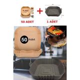 50 Adet Tek Kullanımlık Kare Tabak Model Pişirme Kağıdı Ve 20 Cm Kare Pişirme Matı