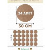50 cm Çap 24 Adet Supla Amerikan Servis Runner MDF Duralit Magnet Altı Ahşap 3 mm (2,7 mm) Kalınlık