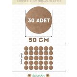 50 cm Çap 30 Adet Supla Amerikan Servis Runner MDF Duralit Magnet Altı Ahşap 3 mm (2,7 mm) Kalınlık