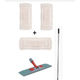 50 cm Çift Tuşlu Plastik Nemli Mop Seti ve 2 Yedek Bezli Temizlik Araçları - Ahşap - Seçenek 1