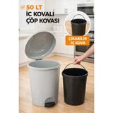 50 Litre Pedallı Çöp Kovası Kapaklı | Dayanıklı Plastik | Mutfak Banyo Ofis Kullanımına Uygun - Gri