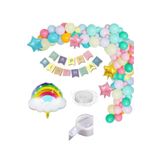 50 Makaron Balon+1 Bulut 3 Yıldız Folyo Balon Parti Gökkuşağı Doğum Günü Renkli Zincir Seti