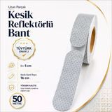 (50 Metre) 5 Cm Tüvtürk Onaylı Reflektörlü Bant Beyaz Kesikli Reflektif Fosforlu Şerit İkaz Bandı