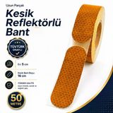 (50 Metre) 5 Cm Tüvtürk Onaylı Reflektörlü Bant Sarı Kesikli Reflektif Fosforlu Şerit İkaz Bandı