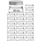 50 ml Kapaklı Kozmetik Kavanozu 50 Cc Şeffaf Cam Krem Kavanoz (20 Adet, Metal Gümüş Kapak)
