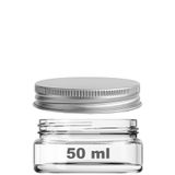 50 ml Kapaklı Kozmetik Kavanozu 50 Cc Şeffaf Cam Krem Kavanoz (50 Adet, Metal Gümüş Kapak)