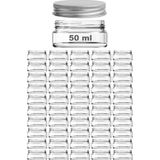 50 ml Metal Gümüş Kapaklı Kozmetik Kavanozu 50 cc Şeffaf Cam Krem Kavanoz 50 Adet