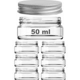 50 ml Metal Gümüş Kapaklı Kozmetik Kavanozu 50 cc Şeffaf Cam Krem Kavanoz 6 Adet