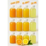 50 Ml Şeffaf Cam Mini Ginger Şişesi, 12 Adet, Detox Şişesi, Sızdırmaz Kapaklı Şişe, Süs Şişesi, Kolonya Şişesi, Koku Şişesi Şeffaf