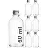 50 ml Şeffaf Metal Gümüş Kapak Shot Şişesi 50 cc Kolonya Koku Hediyelik Beyaz Cam Şişe 6 Adet