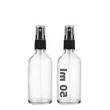 50 ml Siyah Sprey Kapaklı Şeffaf Cam Şişe, 2 Adet Kolonya Dezenfektanı
