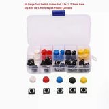 50 Parça Tact Switch Buton Seti 12X12 7,3Mm Kare Dip Kılıf Ve 5 Renk Kapak Plastik Çantada